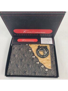 NEW Tems Collection Handcrafted Leather Wallet Horse Emblem & Stud Accents